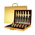 Luxury 24 Piece Cutlery Sets Gold Silver Stainless Steel Flatware Silverware Set with Wooden Box
