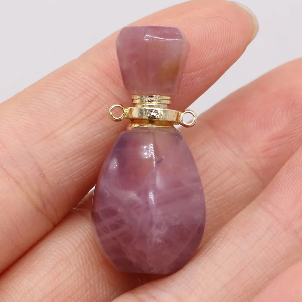 Hongzhuo Hot Semi-precious Madagascar Rose Quartz Stone Vials Charms Perfume Bottle Pendant Necklace