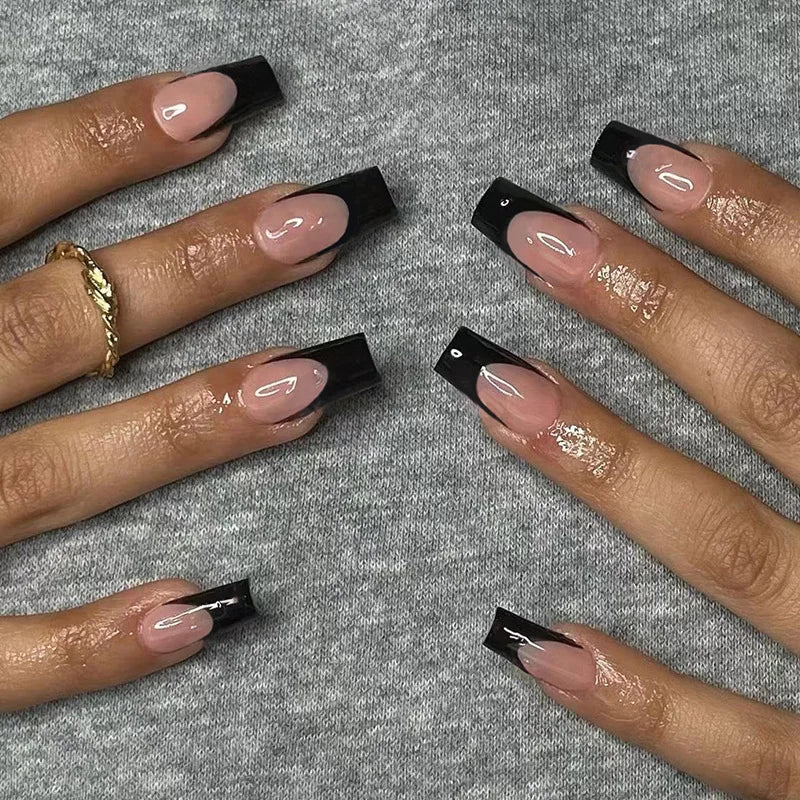 Wholesale Nude Black False Medium French Ballerina Fake False Nail Custom with Free Glue Sticker 24pcs Artificial Nails