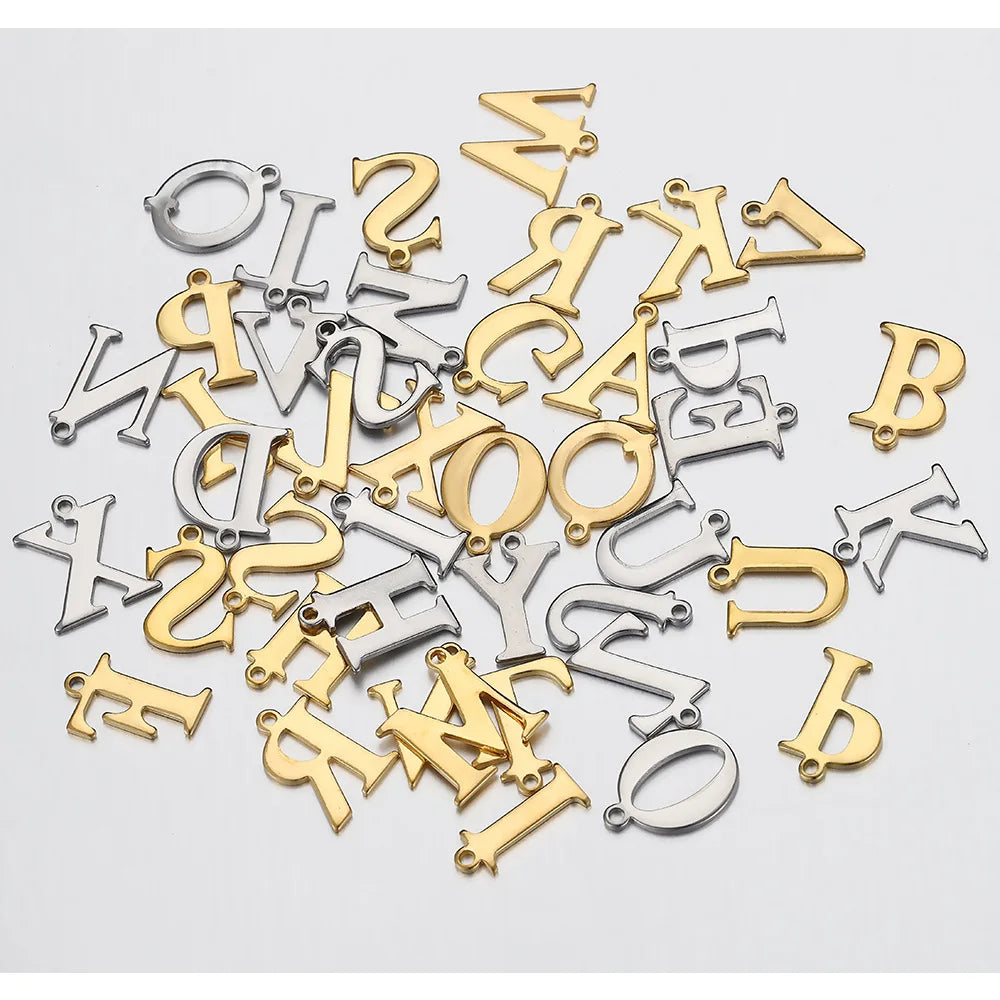 Hot Selling Stainless Steel DIY Necklace Pendant 26 Gold Letter A~Z Electroplated English Alphabet Jewelry Findings & Components