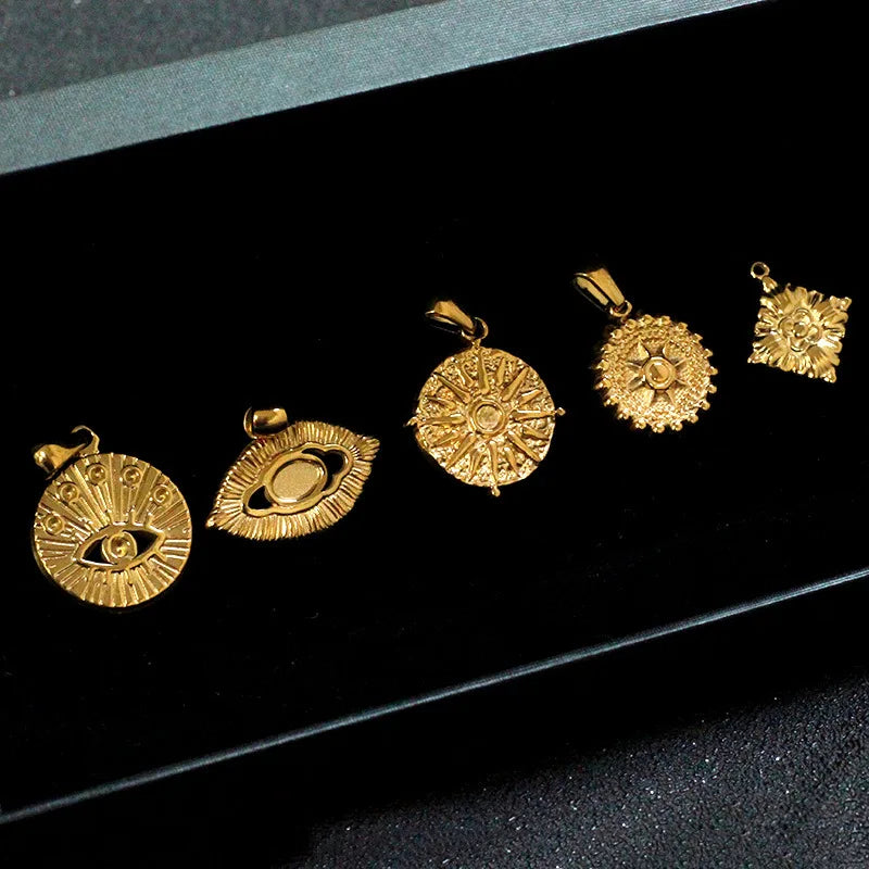 Waterproof Stainless Steel Pendants for Necklace Hollowed Evil Eye Gold Plated Charms Pendants for Making Jewelry Diy
