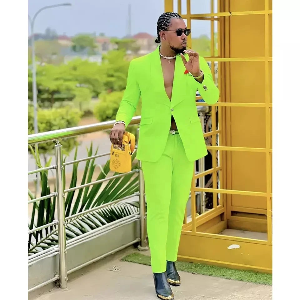 Summer Casual Bright Green Shawl Lapel Men Suits Custom Made Slim Fit Wedding Groom Men Blazers From China 2 Pieces Jacket+Pants