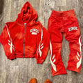 Custom Acid Wash Tracksuit Cotton Jogging Suit Embroidery Sweat Suit Flared Sweatpants and Hoodies Set Distressed Sweatsuits Men