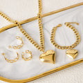 Hot Selling Women's Stainless Steel Fashion Heart Set Cuban Chain Love Big Heart Pendant Necklace Earrings Ring Set for Party