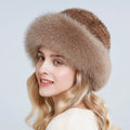 RTS Winter Real Fur Hats  for Women Wholesale Warm Bucket Caps Natural Mink Fur With Fox Fur Hat With Custom Logo