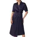 MANNI Premium Silk Shirt Dress Navy Blue Button Knot Womens Summer Dresses Elegant Dress