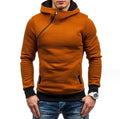 New Men's Diagonal Zipper Hoodie Fashion Color Match Leisure Slim Hooded Pullover Hoodies