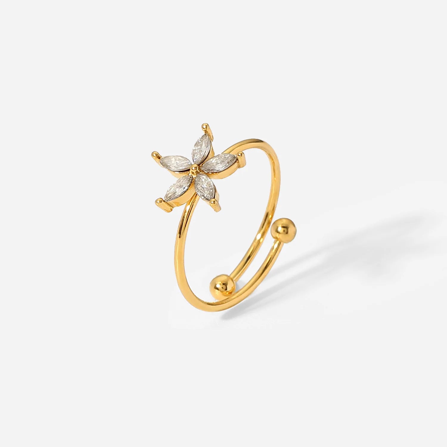 Dropshipping Stainless Steel Rings Romantic Zircon Flower Rings for Lady Free Size Wholesale 18K Gold Plated Fashionable Jewelry