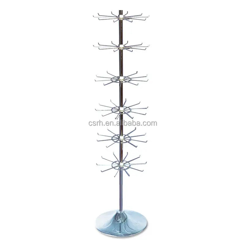 RH-DR08 High Quality 6 Layers Silver Color Floor Display Rack Floor Standing Hanging Wire Rotating Display Stand