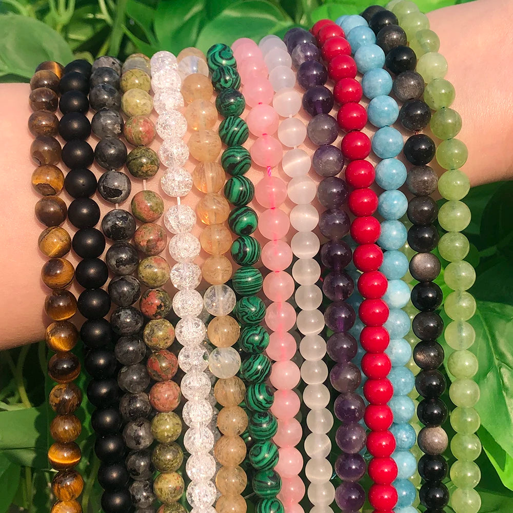 Polished Smooth Semi-Precious Jasper Tiger Eye Lava 6/8/10mm Stone Beads for Jewelry DIY Making Loose Beads for Creative Design