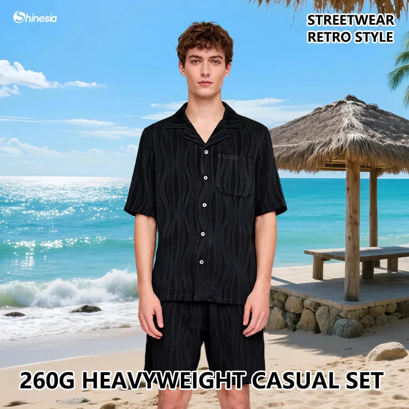 Two Piece Men's Casual Shirt Shorts Sweatsuit Custom Men 2 Piece Outfits Summer T Shirt and Shorts Pant Suit Set for Men