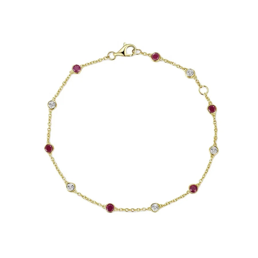 Factory Wholesale Manufacturer Directly Sale 925 Silver Ruby and White CZ Accent Bezel Link Bracelet Custom Silver Jewelry