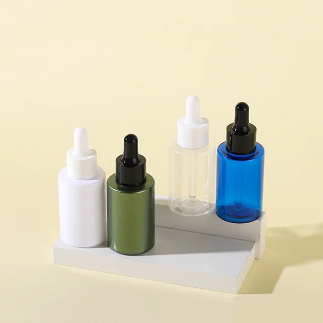 Refillable Screw White Black Dropper Bottles 50ml PET Plastic Oil Cosmetic Packaging Skincare Lotion Serum Bottle