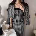 Wholesale 2026 Autumn Retro Small Fragrant Short Coat Thousand Bird Checker Slim Fit Strap Dress Women's Set