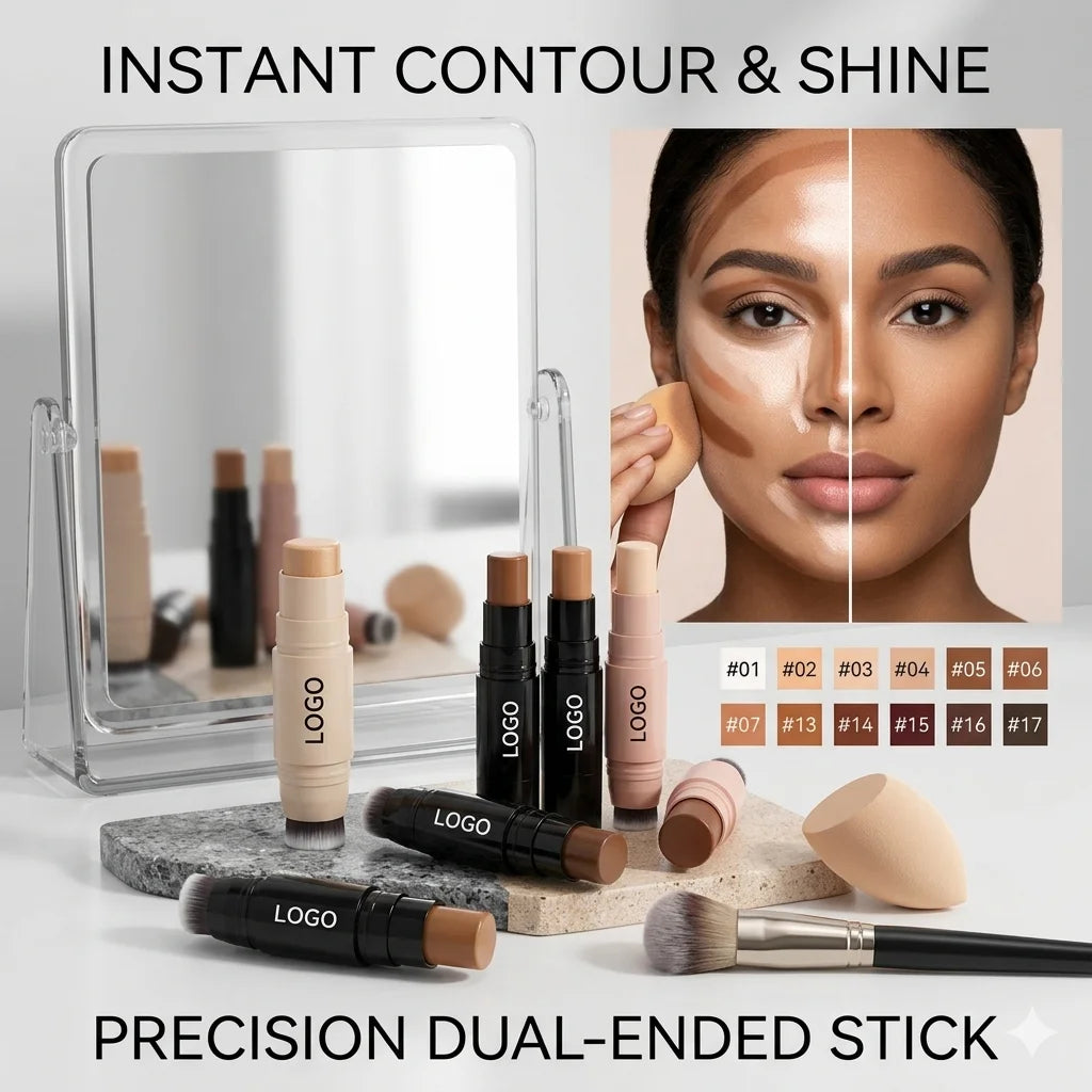 14 Colors Natural Mineral Foundation & Concealer Contour Stick Private Label with Brush Waterproof Long Lasting High Pigments