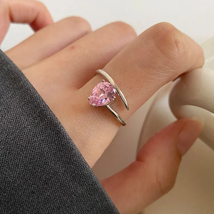 Trendy Women Jewelry Drop Shape Zircon Ring 925 Sterling Silver pink Diamond Rings