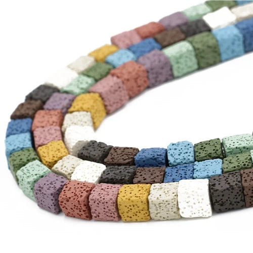 Wholesale Natural Lava Beads 10mm 12mm Colorful Cube Lava Volcanic Rock Stone Beads Colorful Loose Strand for Jewelry Making