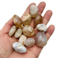 Natural Cherry Blossom Agate Flower Crystal Palm Tumbled Polished Stone