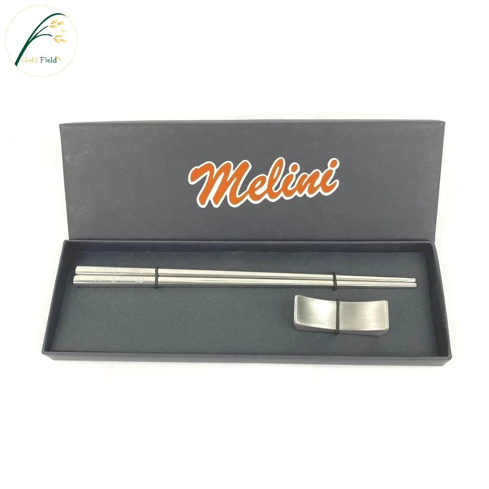 Korean Style Stainless Steel 304 Sushi Chop Sticks Silver and Gold Chopsticks Set With Holder Rest