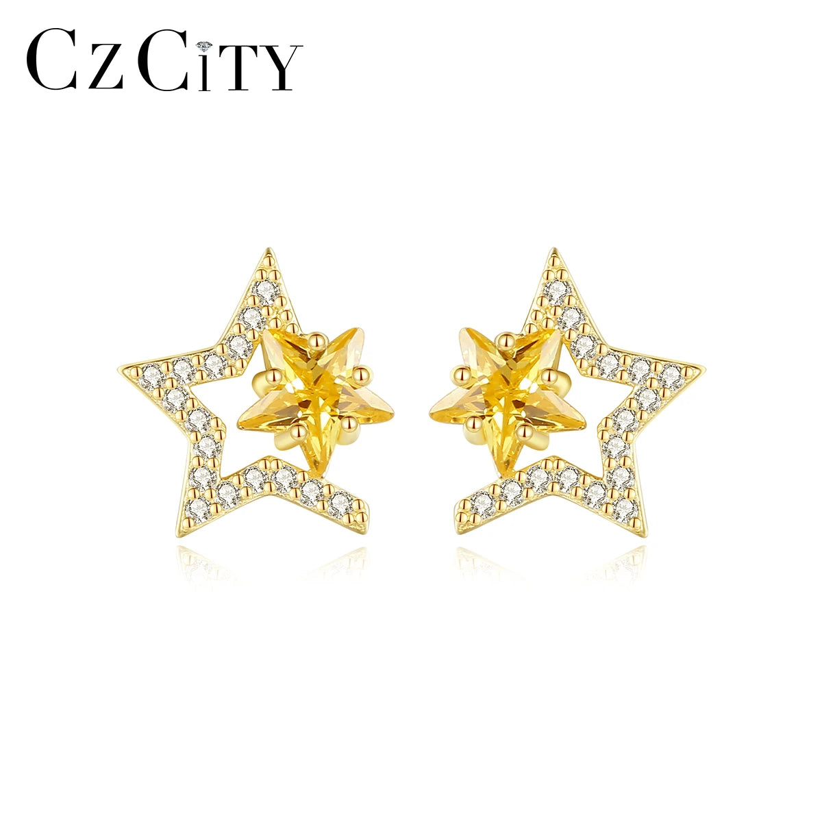 CZCITY Yellow Star CZ Diamond Western Gold Design 2026 Woman Earing Fashion Star Earring Summer