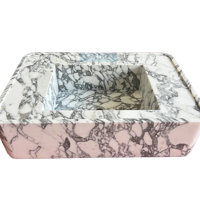 Durable Modern Design Large White Marble Flower Sink Apartment Bathroom Washbasin Container