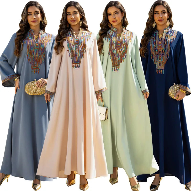 New Arrivals Long Dress Abaya Dress Women's Arab Robe Embroidered Dress Dubai Muslim Dress