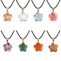Wholesale Fashionable Crystal Plum Blossom with Gold Metal Edge Pendant Necklace with Leather Chain Jewelry for Women Men