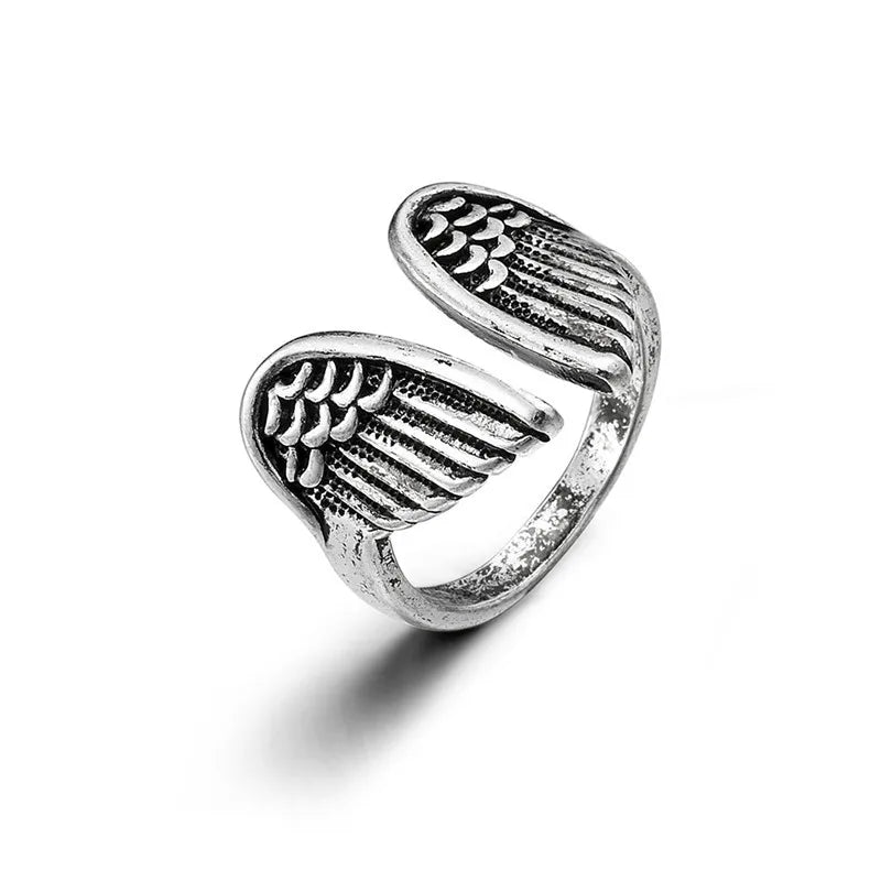New Retro Black Angel Wing Opening Adjustable Ring for Boys and Girls