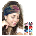Wholesale Stretchy Rainbow Yoga Sports Head Wraps Elastic Sweat Absorption Knotted Wide Tie Dye Turban Headbands for Women