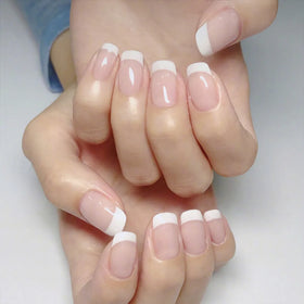 French Square Designed Pink White Fake Nails Press on Nail Private Label Custom Packaging