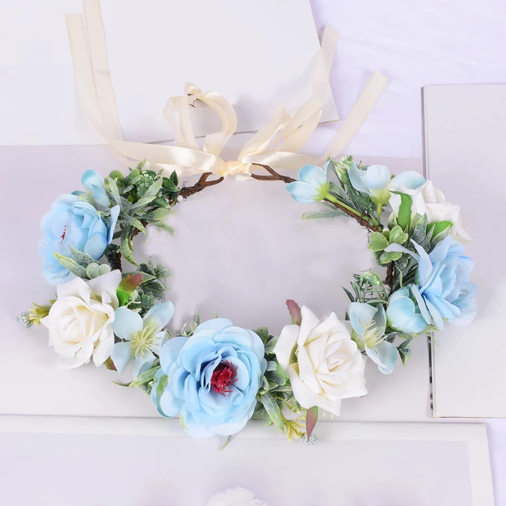 Wholesale Ancient Style Girl Bridal Crown Flower Head Garland White Rose Adjustable Hair Decoration Wedding