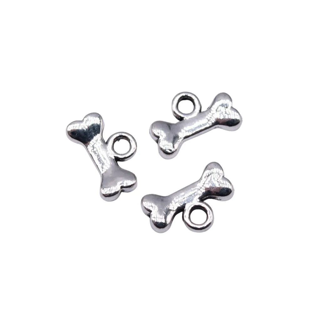 AA016497 Diy Beads 10*7mm Sliver Gold Plated Mini Cute Dog Bone Metal Bracelet Charm