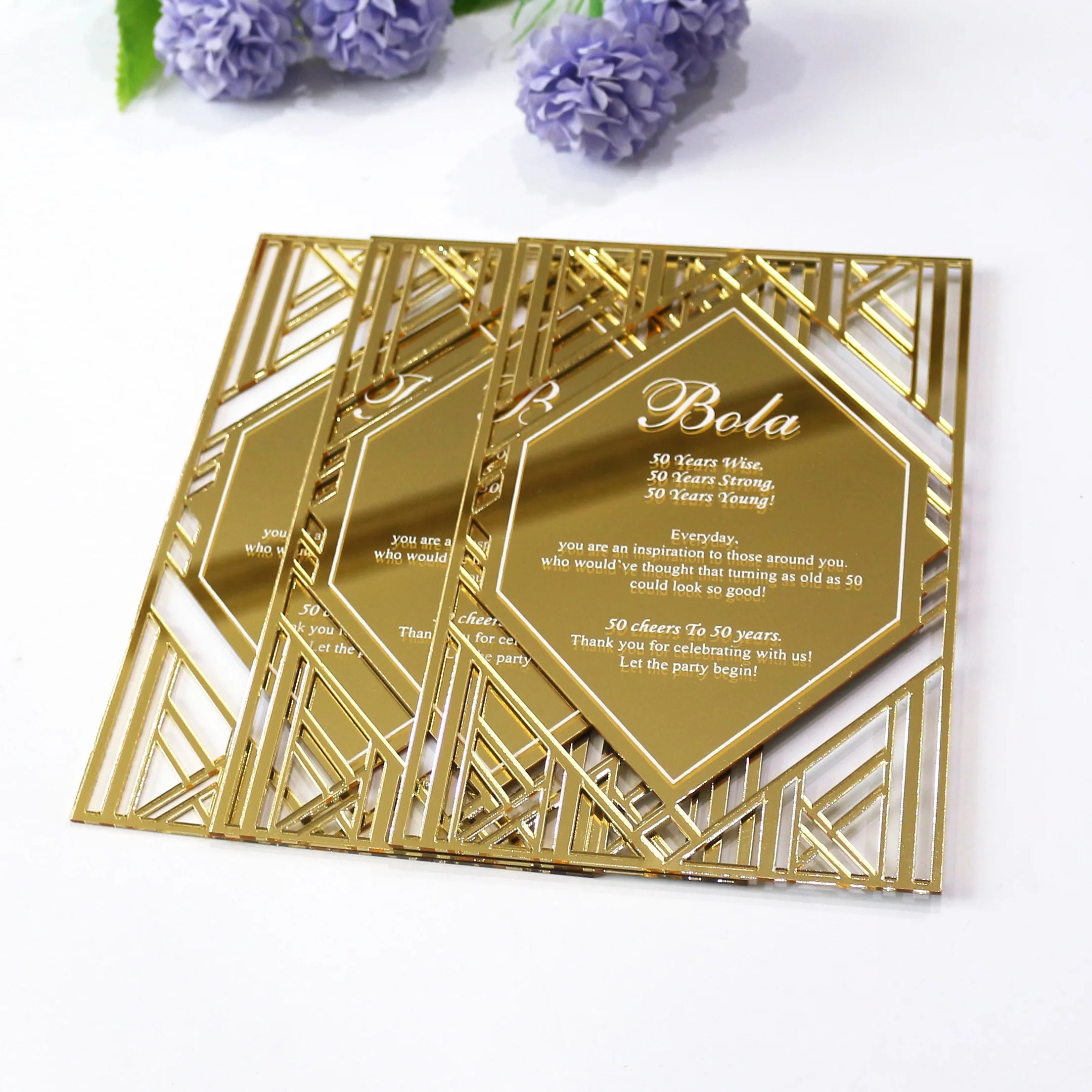Wholesale Laser Cut Engraved Text Acrylic Menu Cards Luxury Cut Out Mirror Acrylic With Hot Stamping Foil Wedding Invitations
