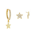 ROXI 3pcs/set Cz Zircon Star lightning Stud Earrings Star Pendant Hoop Earring Set