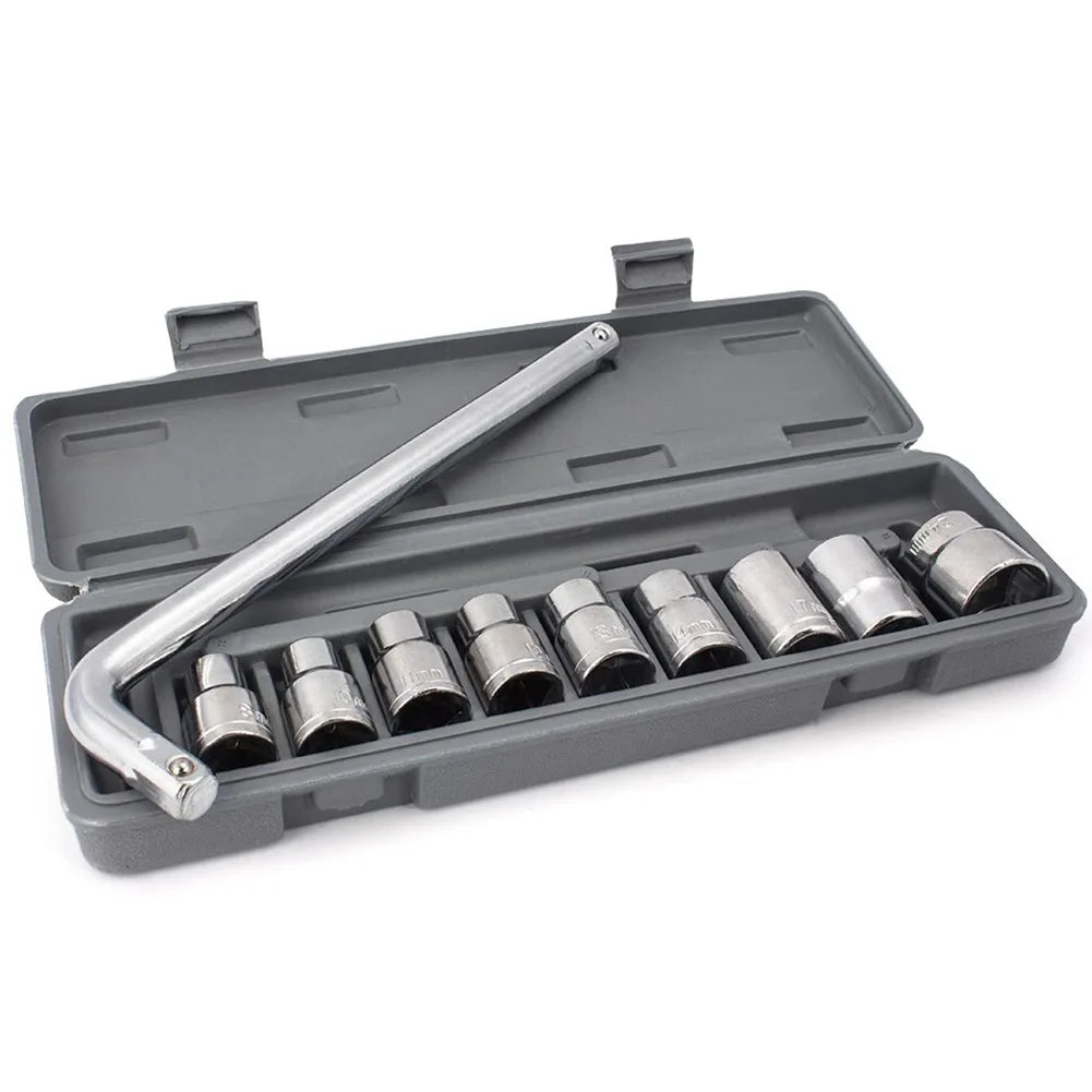 Customizable OEM 10pcs Auto Motorcycle Bicycle Machinery Hand Repair Kit 8mm-24mm Steel Sleeve Head Ratchet Wrench Hard Case
