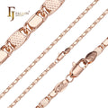 FJ Fallon Fashion Jewelry Solid Snail Link Half Hammered Chain Plated in Rose Gold Brass Based