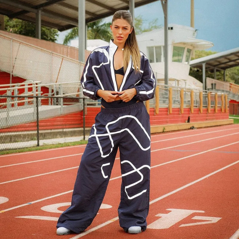 Best Casual Solid Colors Crop Zipper Top Long Pants Two Piece Women's Sportswear Set