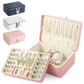 2 Layer Pu Leather Jewelry Storage Box with Diamond Lock Removable Velvet Tray for Women Girls Ring Earring Necklace Organizer