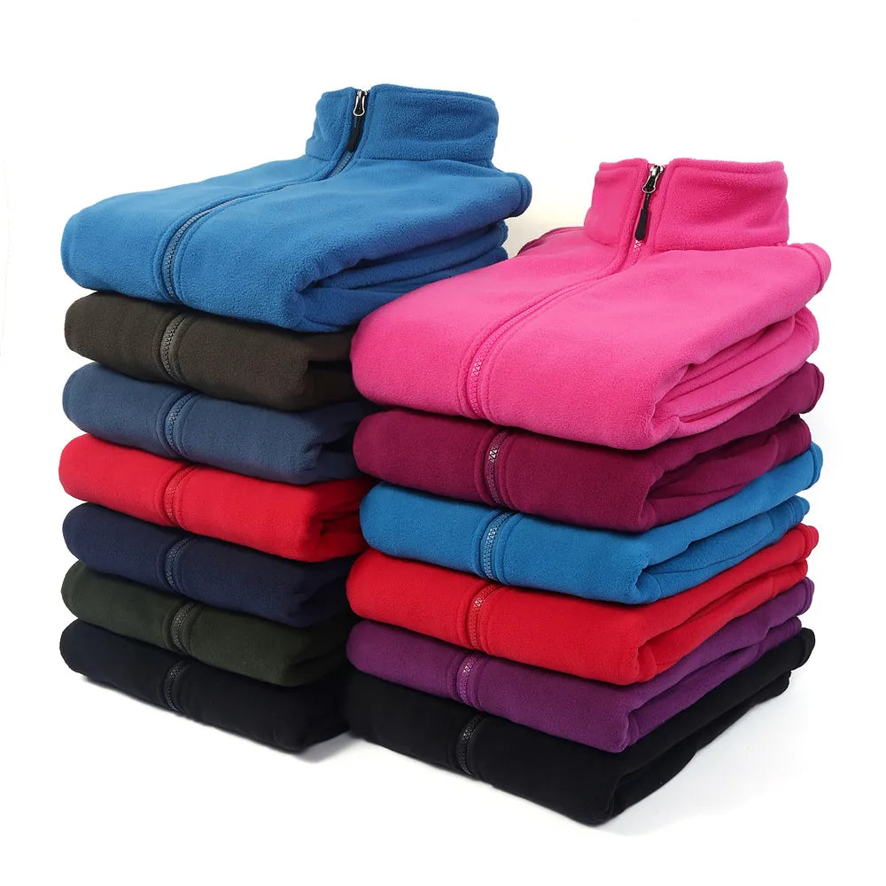 Men Women Outdoor Fleece Full Zip Jacket Lightweight Warm Windproof Casual Fall Polar Coat Tops Sweatshirt Outwear With Pockets
