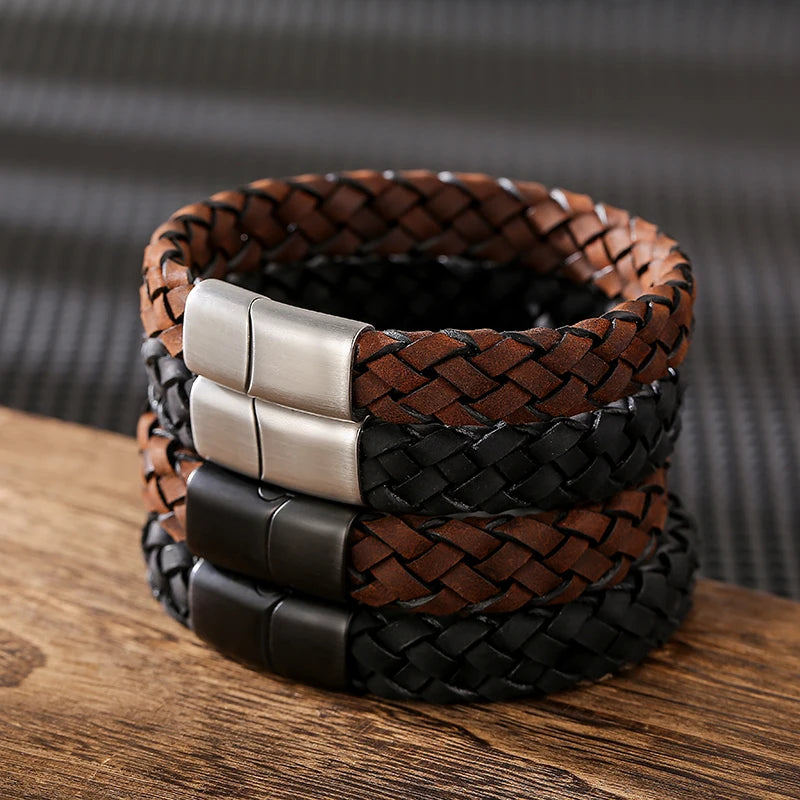 Stainless Steel Men's Personalized Handwriting Constellatory Woven Leather Bracelet