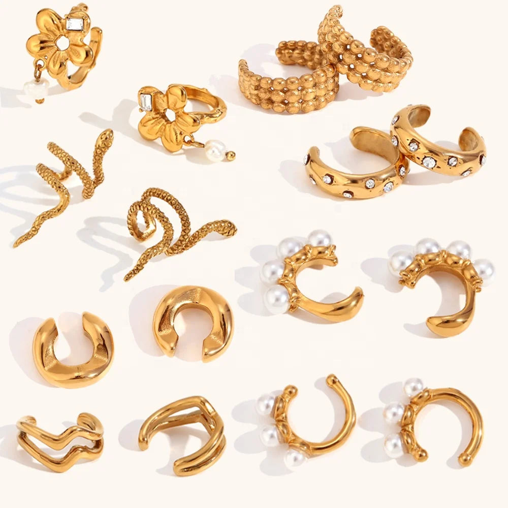 Dingran Trendy Design Stainless Steel Women Jewelry Clip on Earrings Set Gold Plated Jewelry Set