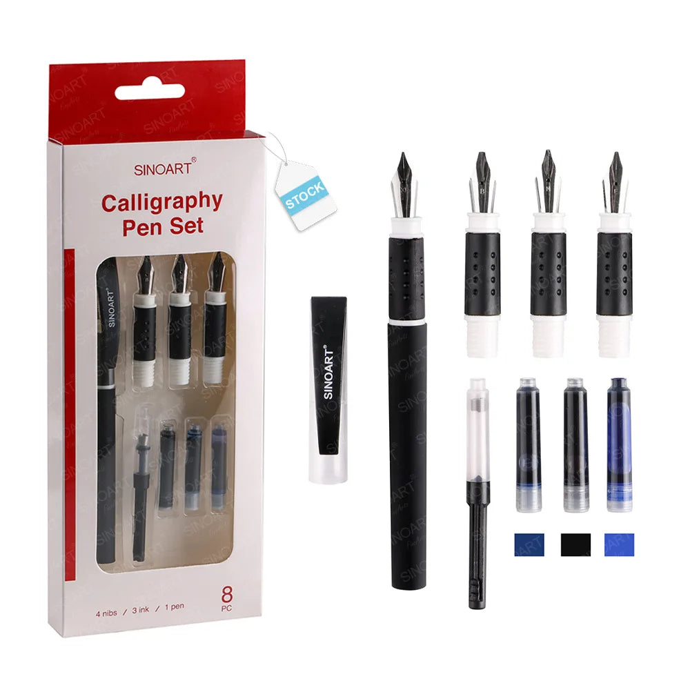 SINOART Calligraphy Pen Fountain Pens 4 Different Size Nibs and 3 Assorted Ink Cartridges Plus One Bottled Ink Converter