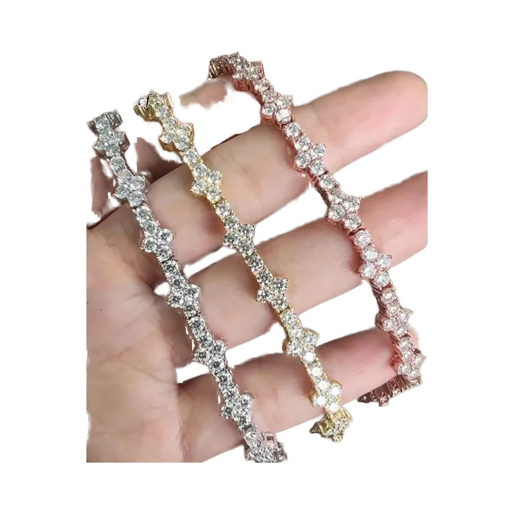Goldleaf Latest 3mm Iced Moissanite Tennis Chain Bracelet 925 Sterling Silver With GRA Certificate Diamond Moissanite Bangle