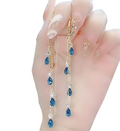 Gold Trend Long Wire Tassel Thread Chain Zircon Drop Pendants Crystal Dangle Earrings Women Straight Hanging Earrings Jewelry