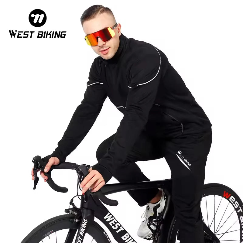 WEST BIKING Winter Polyester Spandex Thick Thermal Cycling Suit Windproof Breathable Motorcycle Riding Suit with Elastic Hem