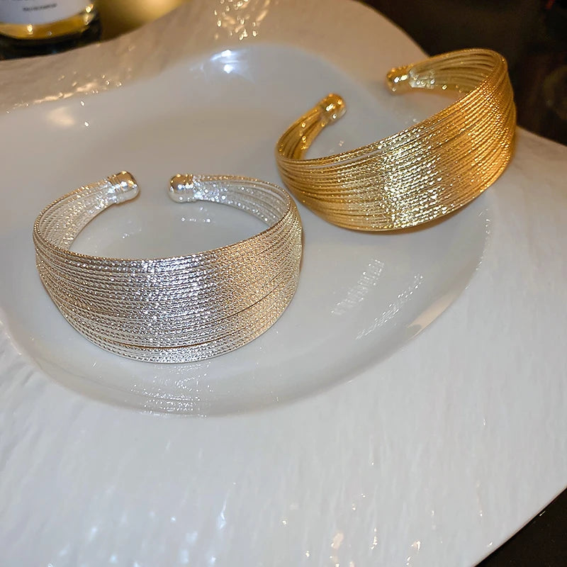 Textured Hollow Open Multi Layered Thin Wire Bangle Adjustable Gold Plated Bangles for Women Fashion Stylish Simple Jewelry 2023