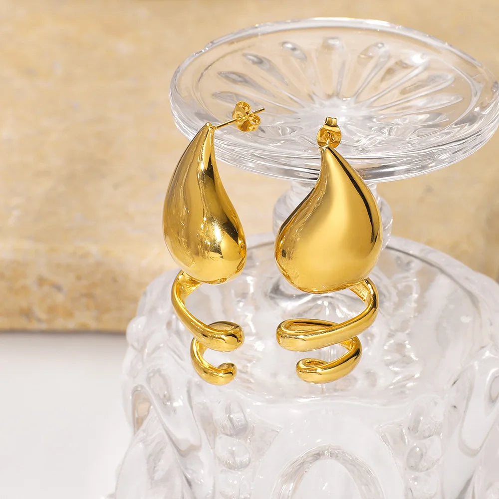 Women's 18K Gold Plated Drop Earrings Stainless Steel Punk Style Water Drop Shape Party Occasion Gift by Ranoveo