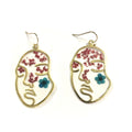 New Simple Punk Style Abstract Art Geometric Earrings Real Pressed Flower with Face Hook Fashion Drop Ear Jewelry