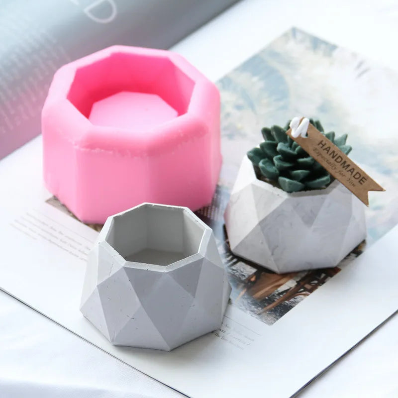 Hot Online Product DIY Octagon Cement Concrete Clay Gypsum Resin Succulent Planting Potted Flower Pot Silicone Molds