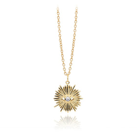Retro Eye of the Sun Fine Women Jewelry Zircon 18K Gold 925 Sterling Silver Pendant Necklace